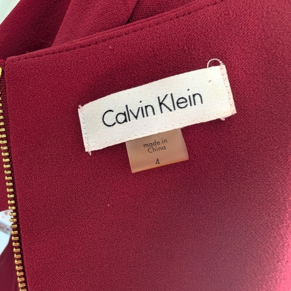 Calvin Klein Bell Sleeve Sheath Dress | Size 4 | Burgundy Red - Picture 2 of 10